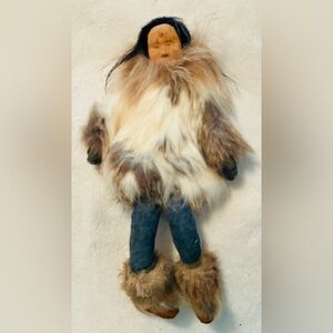Inuit Alaskan Native Doll With Wooden Face 9.5" Vintage
